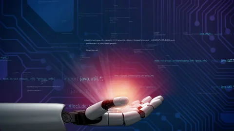 Futuristic robot artificial intelligence revolutionary AI technology concept Stock Footage 176718842