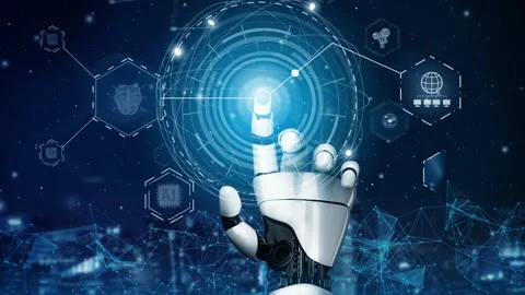 Futuristic robot artificial intelligence revolutionary AI technology concept Stock Footage 184814770