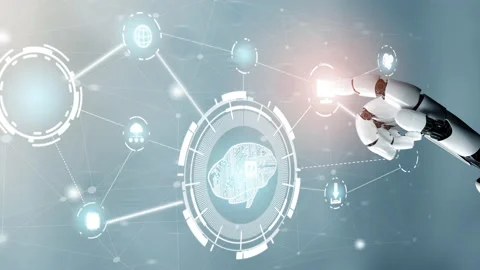 Futuristic robot artificial intelligence revolutionary AI technology concept Stock Footage 194891824