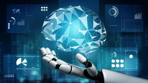 Futuristic robot artificial intelligence revolutionary AI technology concept Stock Footage 195020843