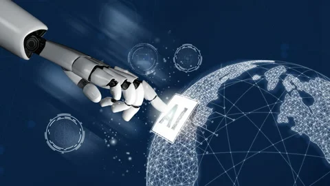 Futuristic robot artificial intelligence revolutionary AI technology concept Stock Footage 196376271