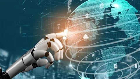 Futuristic robot artificial intelligence revolutionary AI technology concept Stock Footage 197013915