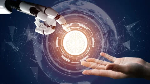 Futuristic robot artificial intelligence revolutionary AI technology concept Stock Footage 197052458