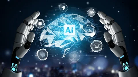 Futuristic robot artificial intelligence revolutionary AI technology concept Stock Footage 197568313