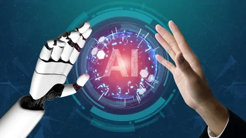 Futuristic robot artificial intelligence revolutionary AI technology concept Stock Footage 198388826