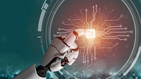 Futuristic robot artificial intelligence revolutionary AI technology concept Stock Footage 198632026