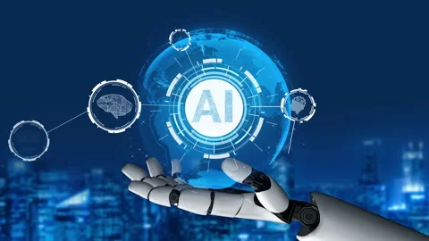 Futuristic robot artificial intelligence revolutionary AI technology concept Stock Footage 199998940