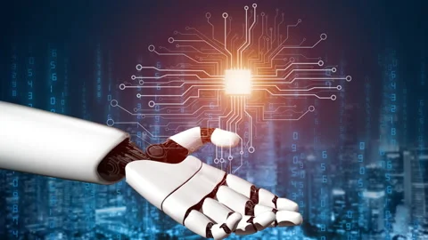 Futuristic robot artificial intelligence revolutionary AI technology concept Stock Footage 200909229