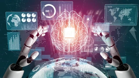 Futuristic robot artificial intelligence revolutionary AI technology concept Stock Footage 200909629