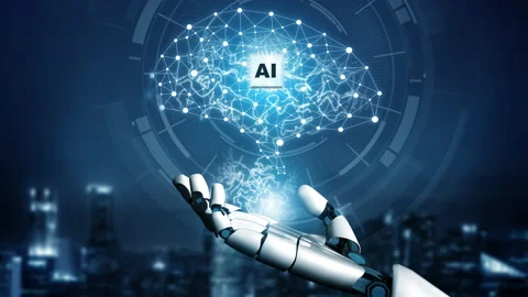 Futuristic robot artificial intelligence revolutionary AI technology concept Stock Footage 200928795