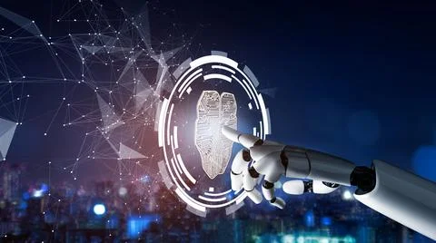 Futuristic robot artificial intelligence revolutionary AI technology concept Stock Illustration