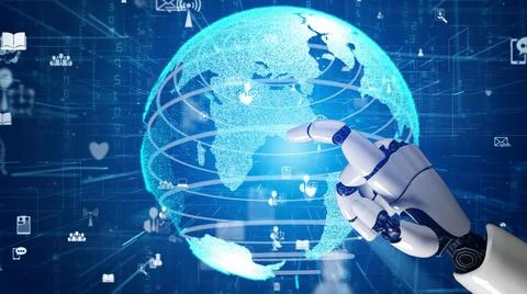 Futuristic robot artificial intelligence revolutionary AI technology concept Stock Illustration
