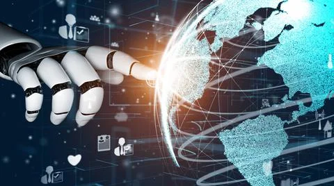 Futuristic robot artificial intelligence revolutionary AI technology concept 库存插图