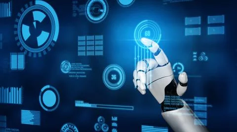 Futuristic robot artificial intelligence revolutionary AI technology concept Illustrazione stock