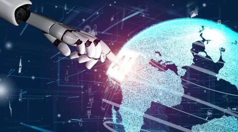 Futuristic robot artificial intelligence revolutionary AI technology concept Stock Illustration