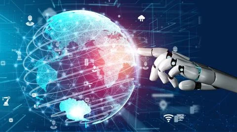 Futuristic robot artificial intelligence revolutionary AI technology concept Stock Illustration