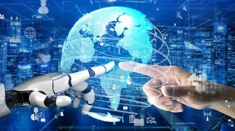 Futuristic robot artificial intelligence revolutionary AI technology concept Stock Illustration