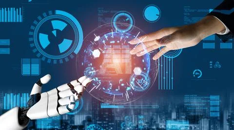 Futuristic robot artificial intelligence revolutionary AI technology concept Illustrazione stock
