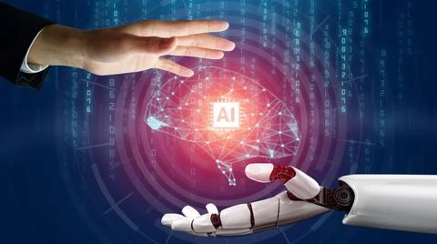 Futuristic robot artificial intelligence revolutionary AI technology concept Illustrazione stock