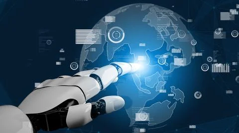 Futuristic robot artificial intelligence revolutionary AI technology concept Illustrazione stock