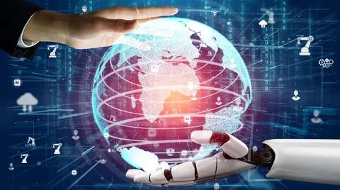 Futuristic robot artificial intelligence revolutionary AI technology concept Illustrazione stock