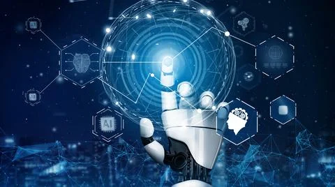 Futuristic robot artificial intelligence revolutionary AI technology concept Stock Illustration