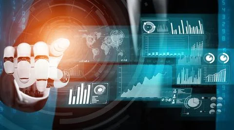 Futuristic robot artificial intelligence revolutionary AI technology concept Illustrazione stock