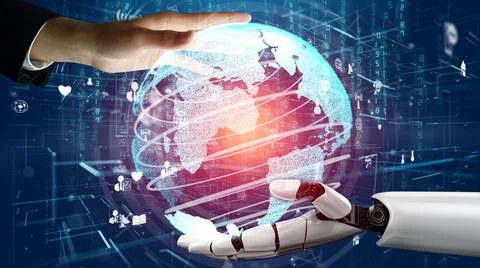 Futuristic robot artificial intelligence revolutionary AI technology concept Stock Illustration