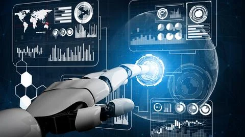 Futuristic robot artificial intelligence revolutionary AI technology concept Stock Illustration