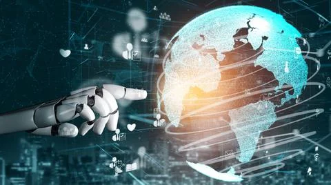Futuristic robot artificial intelligence revolutionary AI technology concept Stock Illustration