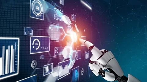 Futuristic robot artificial intelligence revolutionary AI technology concept Illustrazione stock