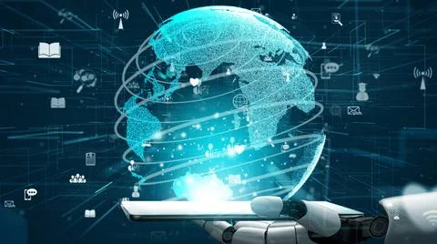Futuristic robot artificial intelligence revolutionary AI technology concept Stock Illustration