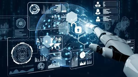 Futuristic robot artificial intelligence revolutionary AI technology concept Stock Illustration