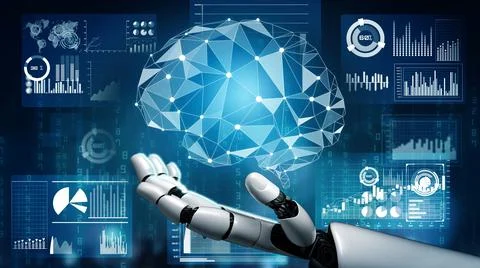 Futuristic robot artificial intelligence revolutionary AI technology concept Stockillustratie