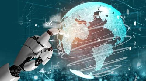 Futuristic robot artificial intelligence revolutionary AI technology concept Illustrazione stock