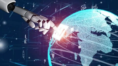 Futuristic robot artificial intelligence revolutionary AI technology concept Stock Illustration