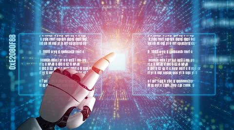 Futuristic robot artificial intelligence revolutionary AI technology concept Stock Illustration