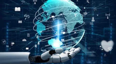 Futuristic robot artificial intelligence revolutionary AI technology concept Stock Illustration