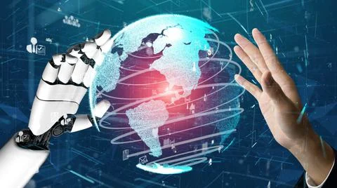 Futuristic robot artificial intelligence revolutionary AI technology concept Stock Illustration