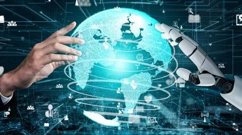 Futuristic robot artificial intelligence revolutionary AI technology concept Stock Illustration