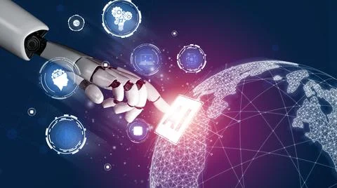 Futuristic robot artificial intelligence revolutionary AI technology concept 스톡 일러스트