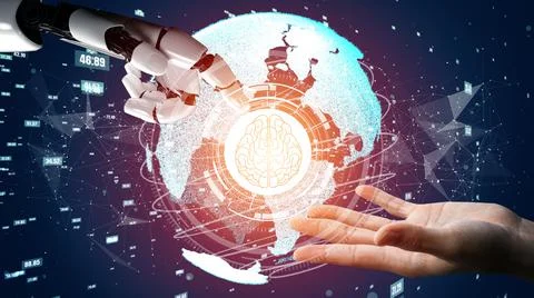 Futuristic robot artificial intelligence revolutionary AI technology concept Stock Illustration