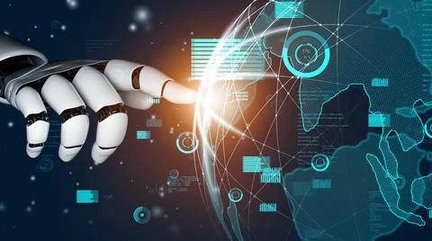 Futuristic robot artificial intelligence revolutionary AI technology concept Stock Illustration