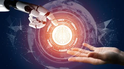 Futuristic robot artificial intelligence revolutionary AI technology concept Stock Illustration
