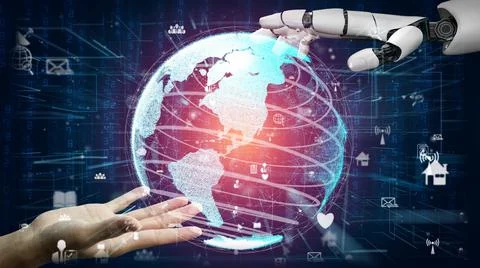 Futuristic robot artificial intelligence revolutionary AI technology concept Stock Illustration