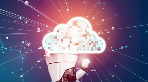 Futuristic robot artificial intelligence revolutionary AI technology concept Stock Illustration