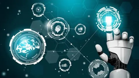 Futuristic robot artificial intelligence revolutionary AI technology concept Stock Illustration