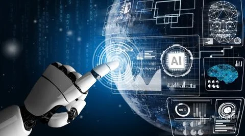 Futuristic robot artificial intelligence revolutionary AI technology concept Stock Illustration