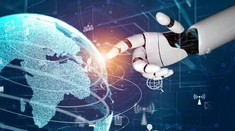 Futuristic robot artificial intelligence revolutionary AI technology concept Stock Illustration
