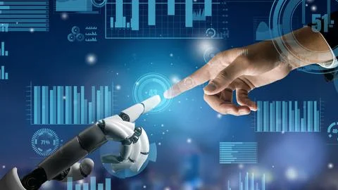 Futuristic robot artificial intelligence revolutionary AI technology concept Stock Illustration